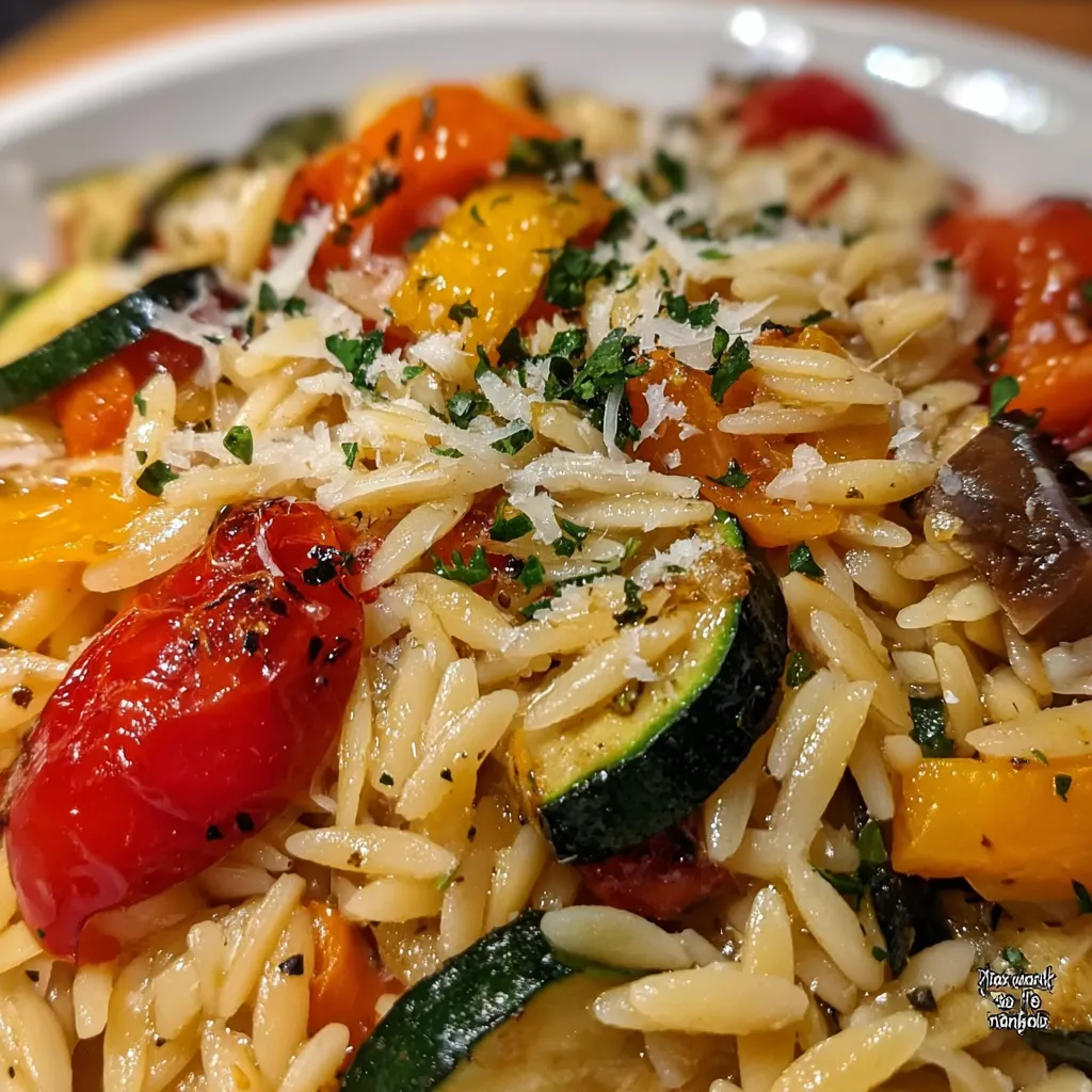 Ultimate Garlic Parmesan Orzo with Roasted Vegetables and Fresh Herb Medley